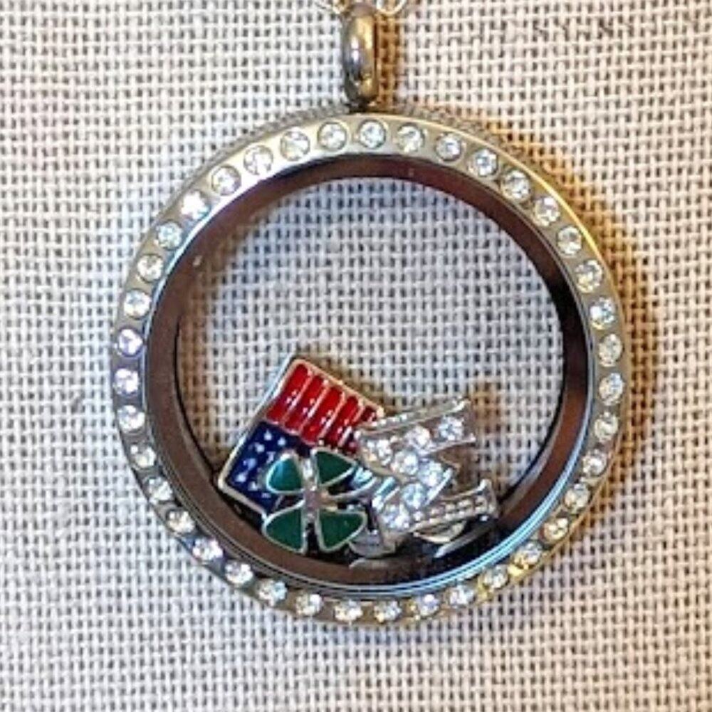 Origami Owl Pendant with Four Charms on Silver Tone Bead Necklace